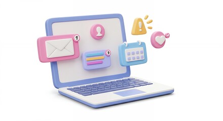 Colorful digital devices icons around laptop