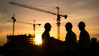 Construction workers planning project sunset