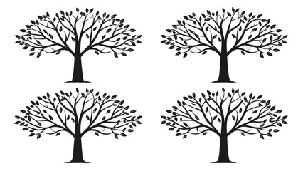 Obraz premium Four Stylized Trees with Leaves tree silhouette black and white