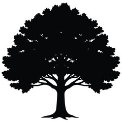 Silhouette of a large leafy tree black white