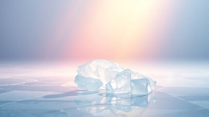 Ice cubes crystal on a light background.