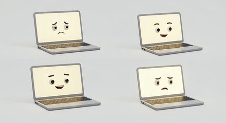 Laptops with emotions displayed on screens