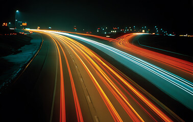 Night Highway Traffic Lights Motion Blur Long Exposure Photography
