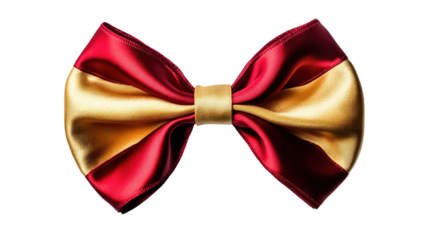 Luxurious deep red and gold toned satin ribbon bow with elegant decorative style isolated on white background