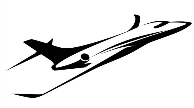Sleek, stylized monochrome illustration of a private jet in flight