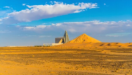 Desert landscape with modern structure