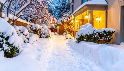 Snowy pathway at night