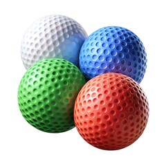 Four textured golf practice balls in vibrant colors