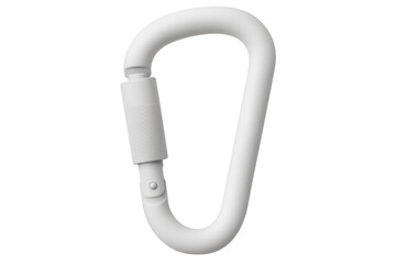Studio shot of a closed white carabiner on a transparent background, ideal for safety and climbing visuals