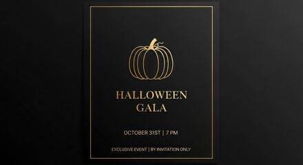 Exclusive Halloween Gala: Elegant Gold Foil Pumpkin Design on a Dark, Moody Background