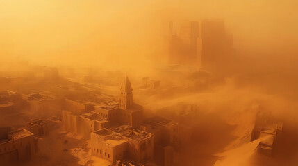 Fototapeta premium City covered in sandstorm haze