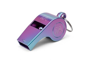 Metallic whistle, showcasing an iridescent sheen and a symbol of authority, safety, and guidance.