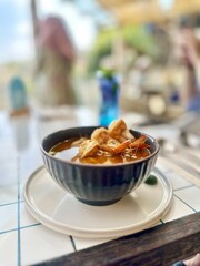 Bowl of Seafood Soup with Prawns