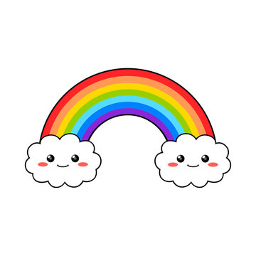 Cute cartoon rainbow with smiling clouds