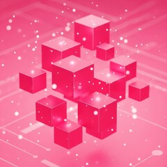 Obraz premium Abstract Pink Cubes with Floating Particles, Modern Digital Design.