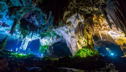 Cave interior with colored lights