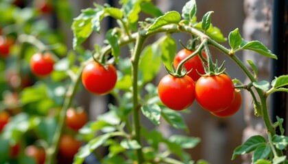 Obraz premium fresh cherry tomatoes on vine, spring, no people, no text, no logo