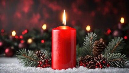 Red Christmas Candle with Festive Ornaments