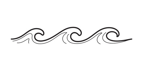 Black line art illustration featuring three ocean waves design on white background