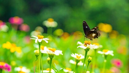 Butterfly among colorful flowers