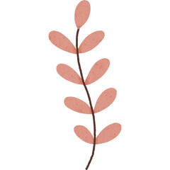 Simple pink leaf branch with textured effect on transparency background