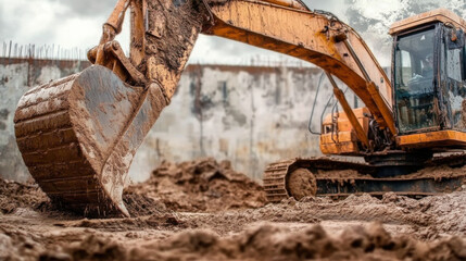 Excavator Digging in Construction Site