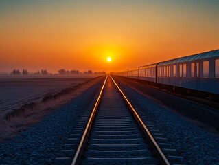 Obraz premium sun is setting over the railroad tracks