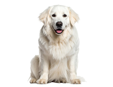 Calm Slovak Cuvac Sitting with Soft Fur, isolated on transparent background.