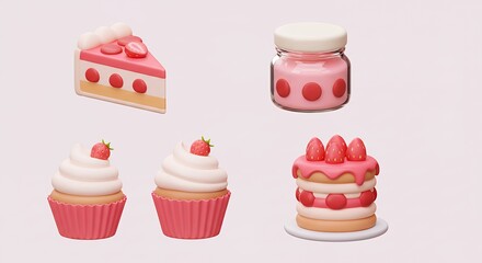 Pink strawberry desserts illustration