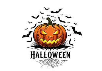 Spooky jack o lantern glowing in the dark halloween night