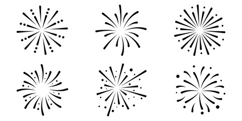 New year party celebration fireworks vector collection. Set of vector illustrations of fireworks. Perfect for Celebration, Festival, and Event Illustrations. Ideal for Posters, Banners and flyer