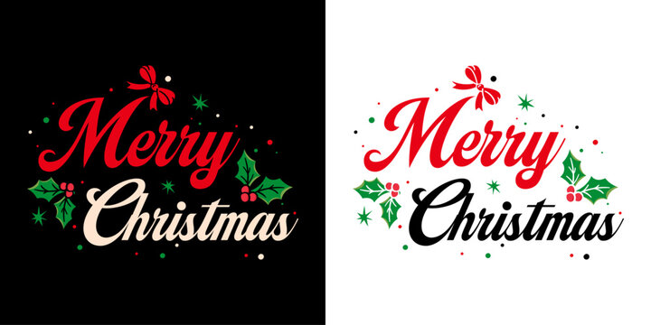 Merry christmas hand lettering calligraphy isolated on white background. Christmas typography lettering quotes illustration. Christmas illustration element Vector. bells, tree, postcard, social media