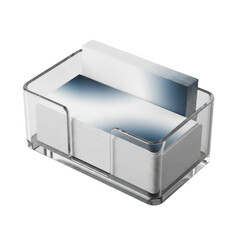 Illustration of clear acrylic note holder with paper isolated on transparent background