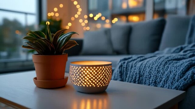 Atmospheric interior setting with illuminated decoration, creating warm and cozy ambiance for a