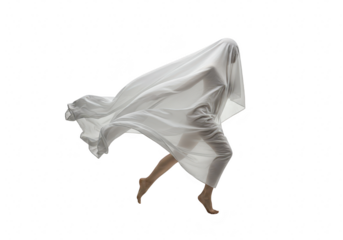 Person dancing under white fabric isolated on transparent background