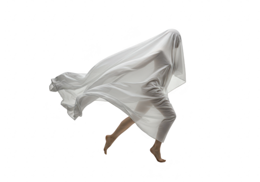 Person dancing under white fabric isolated on transparent background
