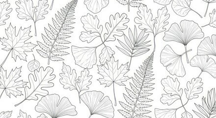 Elegant Leaf Line Art Seamless Pattern, Botanical Illustration Background