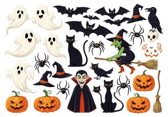 Spooky Halloween Icons Featuring Ghosts