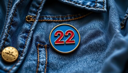 enamel pin mockup on denim jacket, flat lay