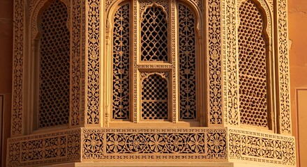 Ornate Sandstone Jali Window with Intricate Carvings in Rajasthan, India.