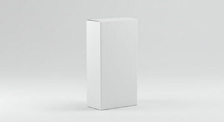 Realistic tall white product box mockup standing on a plain background. Blank packaging container for design presentation and branding.