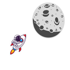Astronaut in Rocket Ship Flying to the Moon Illustration Cartoon