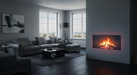 Modern Living Room Interior Design with Fireplace