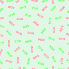 Seamless Pastel Candy Pattern with Pink and Green Wrapped Sweets. Pastel candy seamless pattern with pink and green sweets, perfect for cute design projects.