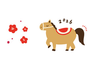 年賀状素材午と梅のシンプルなイラスト