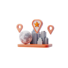 3D Local and Global Customer Feedback with Star Ratings Icon &ndash; Transparent Background