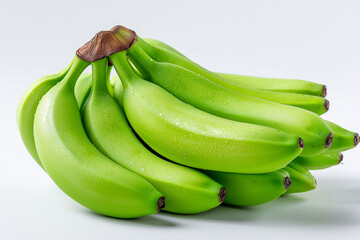 Raw Green Bananas on White Background