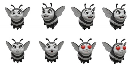 Fototapeta premium Variety of stylized cartoon bee expressions