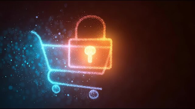 Secure Online Shopping Concept. A digital image of a shopping cart with a lock, symbolizing safe and protected online transactions.