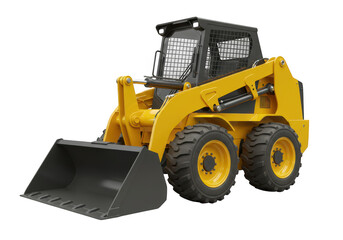 Fototapeta premium Yellow skid steer loader construction equipment isolated on transparent background